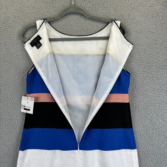 Liz Claiborne Linen Dress Sz 4 Old Money Career Natural Stripe Colorblock Sheath - Picture 10 of 12